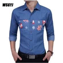 Мужская рубашка бренд мужские рубашки с длинными рукавами Повседневная джинсовая рубашка мужские Рубашки s XXL британский стиль Camisa Masculina