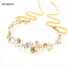 Золотой маленький цветок свадебные волосы Sash ручной работы кристалл голова цепи Свадебный вспомогательный оголовье SQ0188