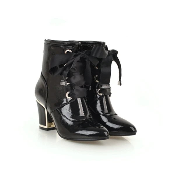 S.romance/женские ботильоны женская обувь женские туфли-лодочки на высоком каблуке, большие размеры 34-43 белые ботинки г. Черные ботинки SB092 - Цвет: Черный