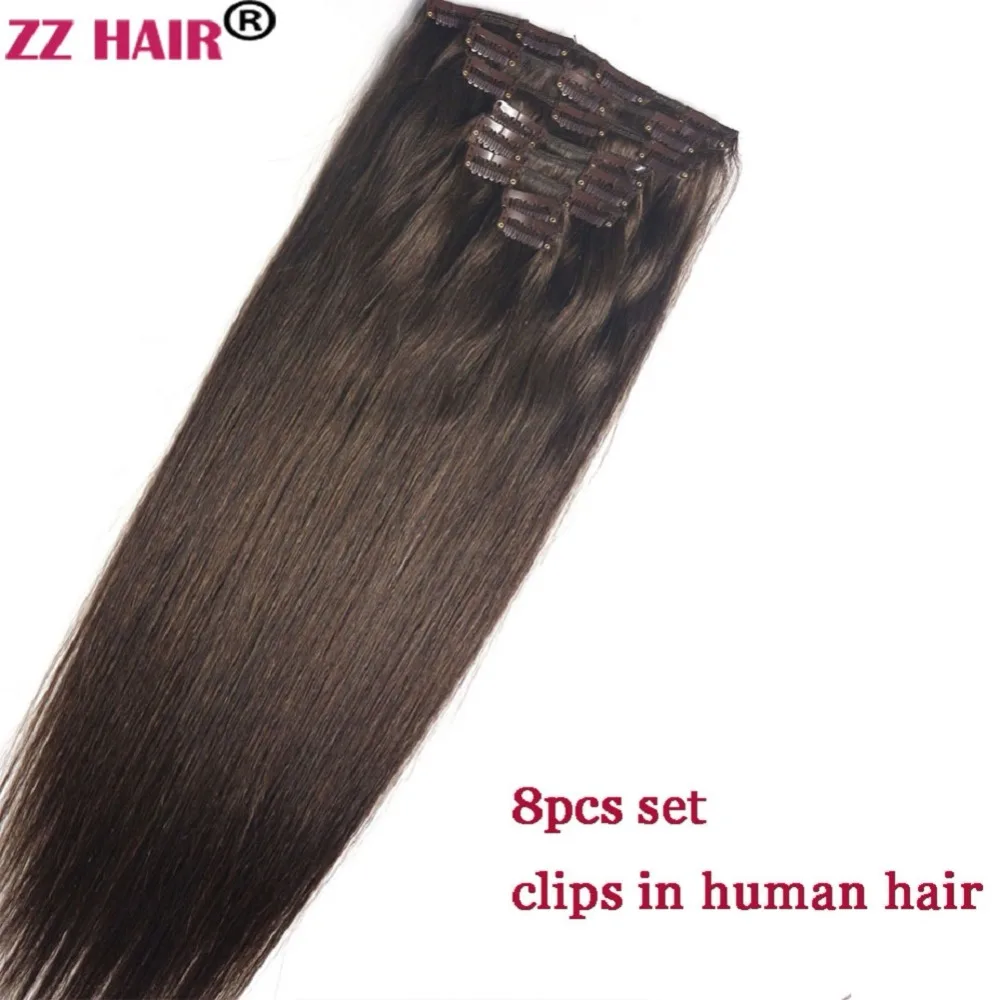 ZZHAIR, 100 г-160 г, 1"-26", волосы remy, 8 шт. в наборе, человеческие волосы для наращивания на всю голову, Натуральные Прямые Волосы
