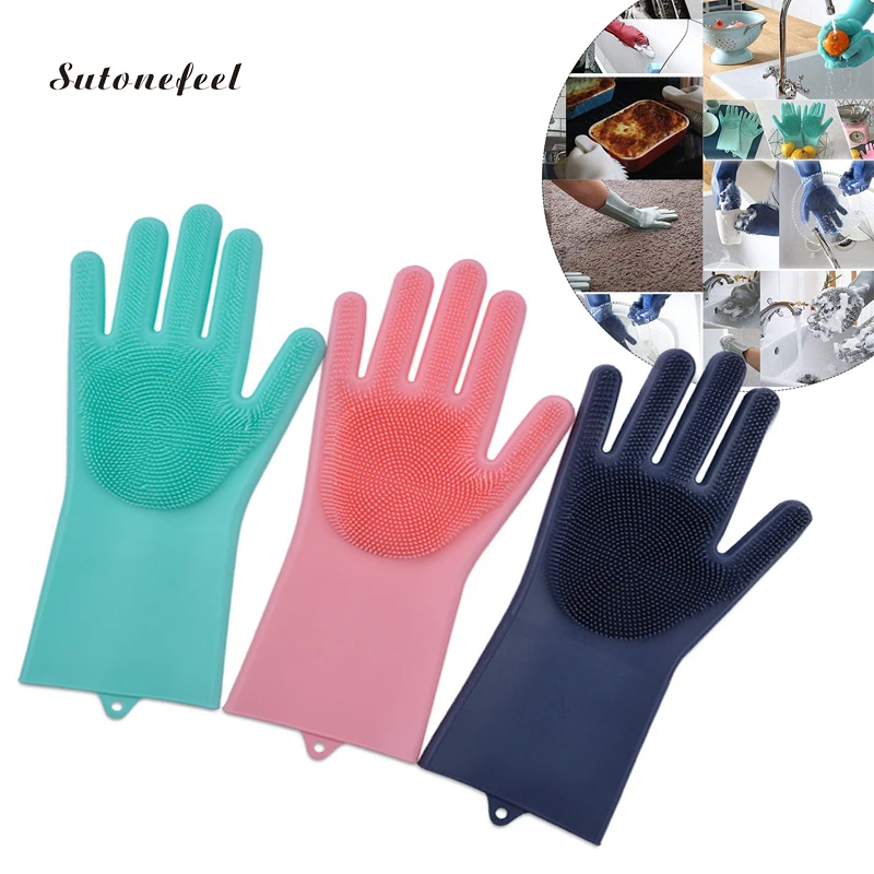 2 шт. для мытья посуды резиновые перчатки латексные перчатки с кистью волшебной силиконовые перчатки для барбекю дома Кухня аксессуары
