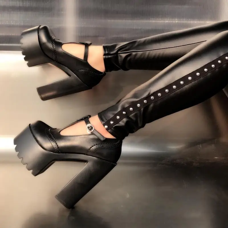 Новые туфли для ночного клуба женские туфли с круглым носком на очень высоком каблуке 14 см и платформе пикантные туфли с закрытым носком на очень высоком каблуке - Цвет: Черный