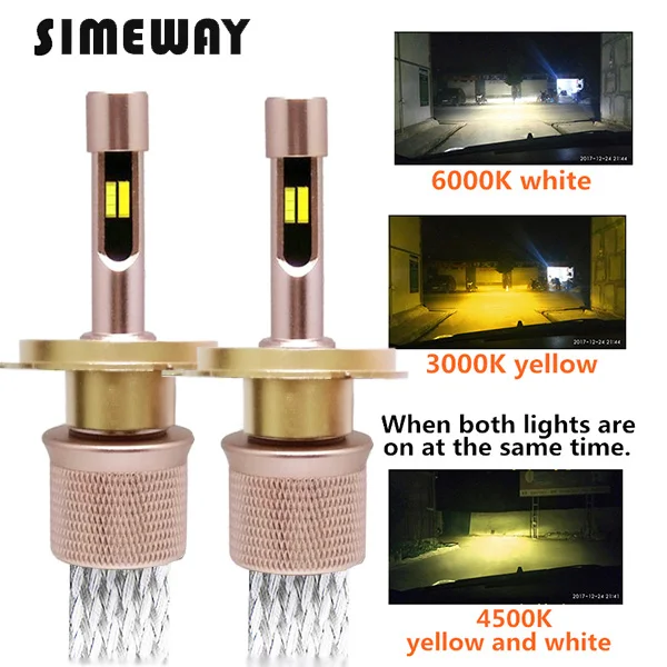 

2PCS car light H4 led H1 H7 H11 9005 car headlight dual color tricolor 3000k 4300K 6000K 90W H3 H9 9006 Auto fog light bulbs 12V