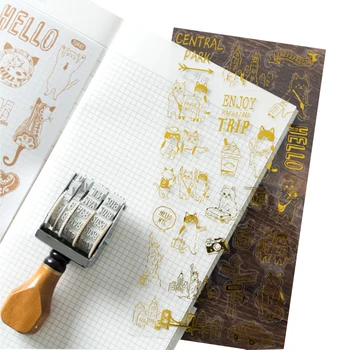 

6pcs/lot Kawaii Bronzing Cat love flower multifunctional sticker Scrapbook deco label office school supplies