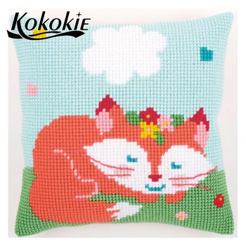 

diy cross stitch kits embroidery yarn pillowcase fox pattern embroider needlework kits knitting needles kit for pillowcase