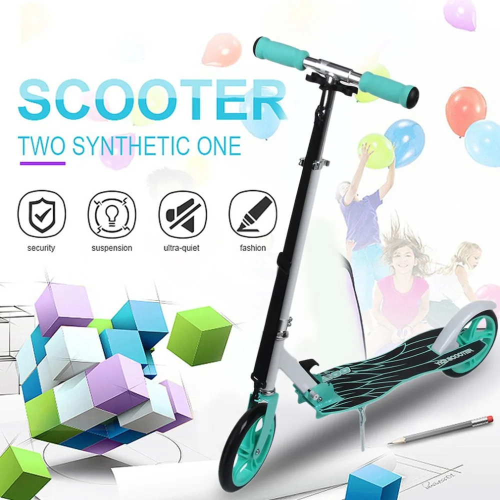 

Adult Youngsters Aluminum Alloy Folding Height Adjustable Foot Kick Scooter Two Rounds Outdoor Double Damping Push Kick Scooter