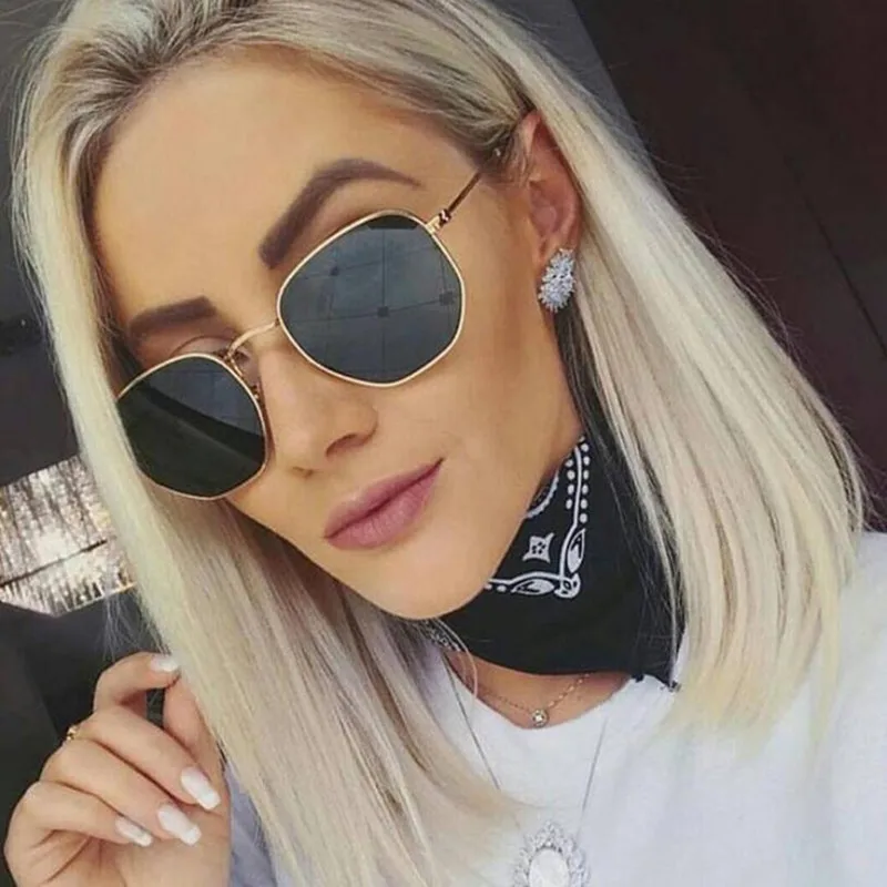 

New Arrival Polygon Clear Square Sunglasses Women Fashion Brand Design Lady Vintage Metal Small Frame Plain Sun Glasses UV400