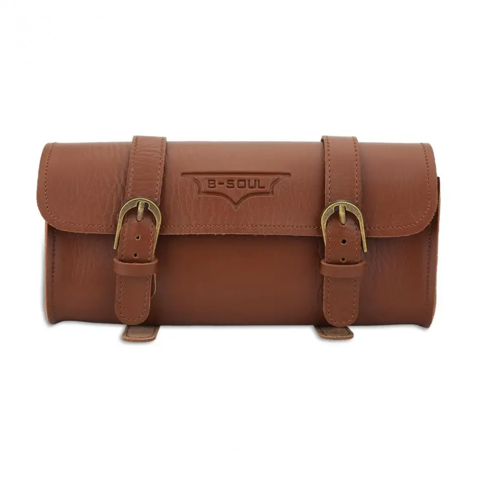 

B-SOUL Bike Handlebar Bag Brown Leather Folding Bicycle Frame Bag 22.2x9.8x6cm Bike Storage Bag for MTB Cycling Accessories