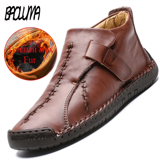 

Brand Winter Men Snow Boots High Quality Leather Man Ankle Boots Snow Warm Fur Men Shoes Plush Autumn Basic Drive Boots Big Size