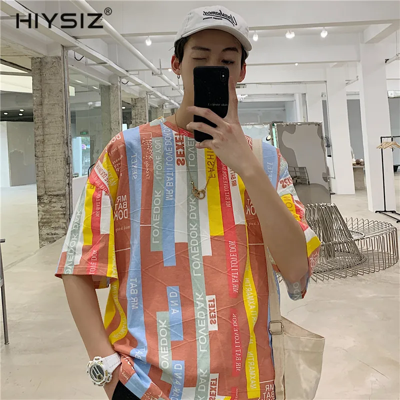 

HIYSIZ 2019 Harajuku t shirt Men Summer Hip Hop tshirt Short Sleeve Casual Cotton tshirt Ship Cartoon Streetwear T-shirts ST399