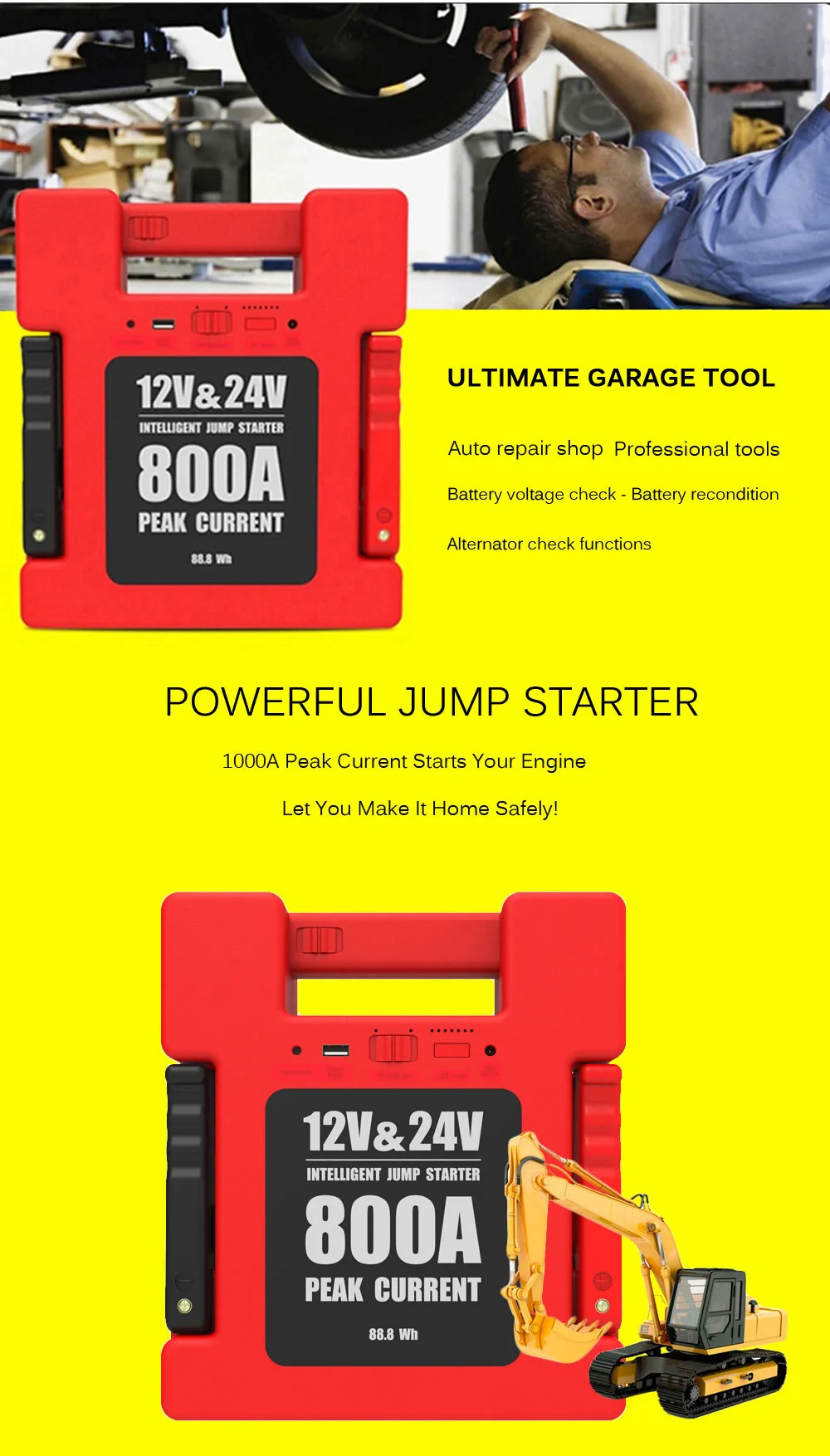 LUNDA автомобильный пусковой аккумулятор портативное зарядное устройство power bank с 24000 мАч емкость для В 12 В/24 Вольт бензин и дизельный автомобиль