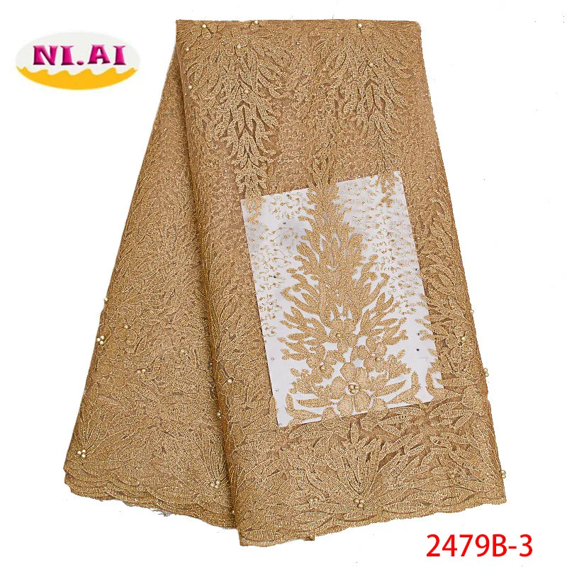 

African Lace Fabric 2019 Embroidered Nigerian Lace Fabric Bridal High Quality French Tulle Lace Fabric For Women Dress XY2479B-3