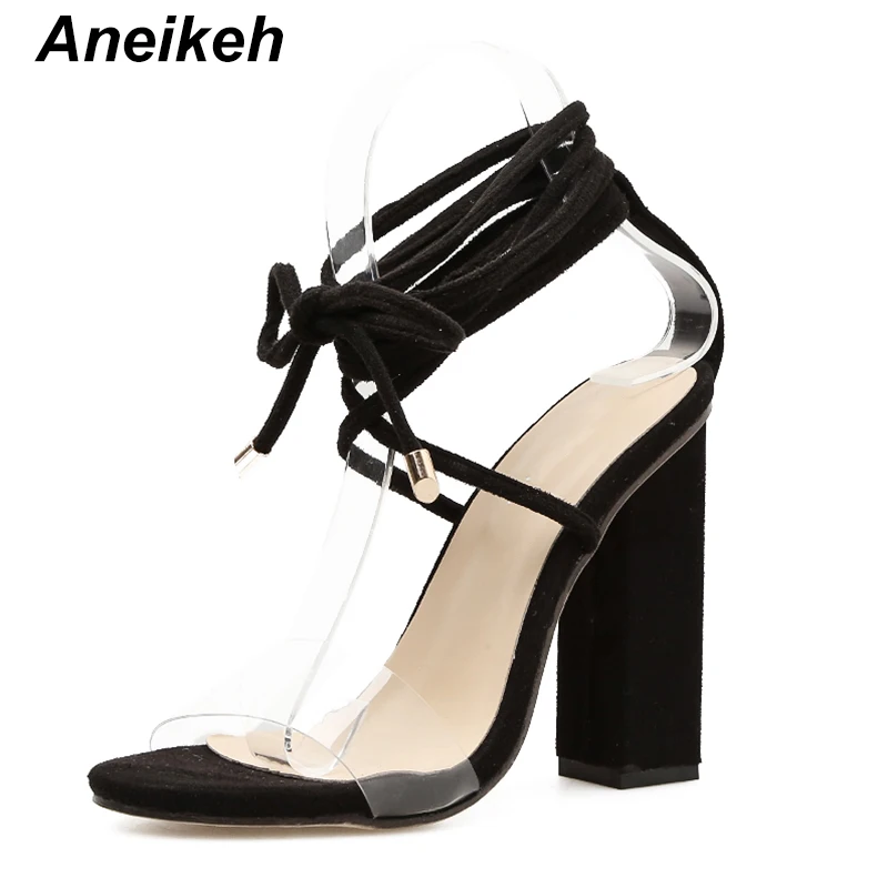 Aneikeh/летние женские босоножки на шнуровке, сандалии-гладиаторы, женские прозрачные Босоножки с открытым носком, модные туфли-лодочки, обувь на высоком каблуке