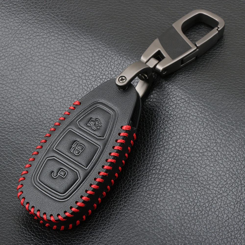 Брелок для ключей 3 кнопки кожаный чехол для ключей для Ford Focus 3 MK3 MK4 C-Max Mondeo Kuga Fiesta автомобильный чехол для ключей