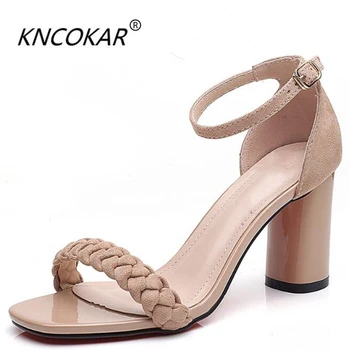 

Fashion trend personality fashion square head and sandals women's new summer 2018 open-toe with high heels