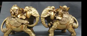 

299++12" Chinese Brass Feng Shui Elephant Money Bao Yuan Bao Auspicious Statue Pair