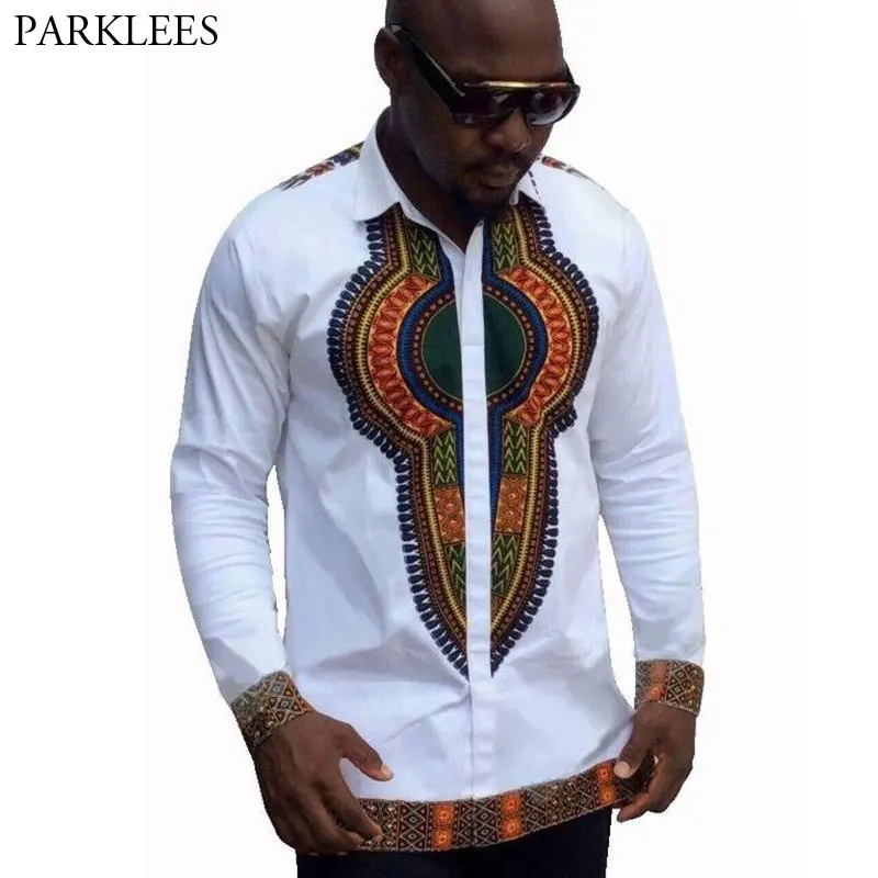 White African Print Dashiki Shirt Men 2018 Brand New Slim Fit Long Sleeve Mens Dress Shirts