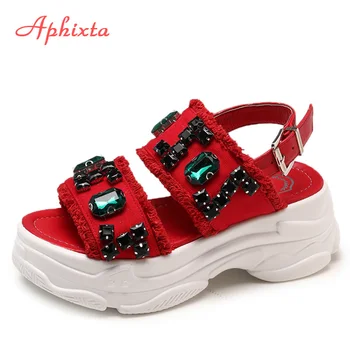 

Aphixta Diamond Platform Wedges Shoes For Women Women Sandals Shoes Women Fabric Rhinestones Crystals Gladiator Sandals For Girl