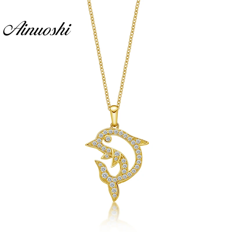 

AINUOSHI 10K Solid Yellow Gold Pendant Hollow Dolphin Pendant SONA Diamond Women Men Jewelry Cute Dolphin 1.6g Separate Pendant