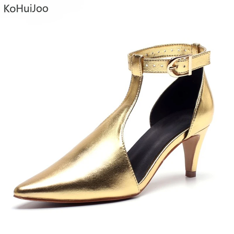 

KoHuiJoo 2018 Spring Red Super High Heel Pumps Platform Sandals Shoes Women Cow Genuine Leather Ladies Sandals Sexy High Heels
