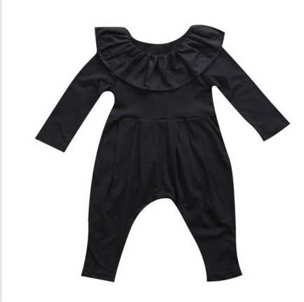 

Spring Baby Girl Clothing Newborn Infant Ruffle Collar Long Sleeve Black Romper Pants Clothes Outfits for Baby Girl Children Kid