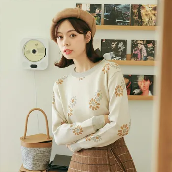 

Women's Clothing Cute Kawaii Casual Loose Flower Knitting Sweater Pullover Lady Harajuku Ulzzang Sweaters For Women Winter