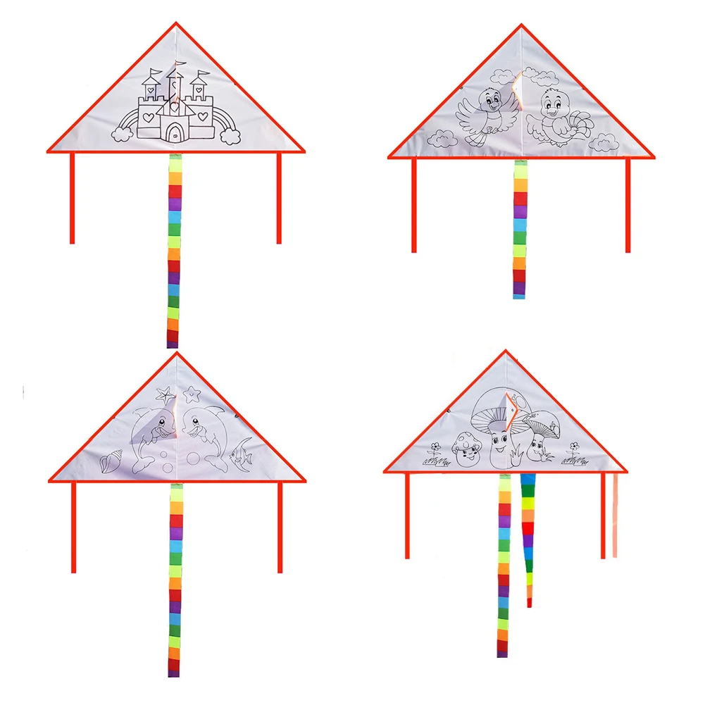 

MrY White kite DIY Child Doodle Kite Outdoor Fun Sports Coloring Kites Handmade White Triangular Kite with 30M Line