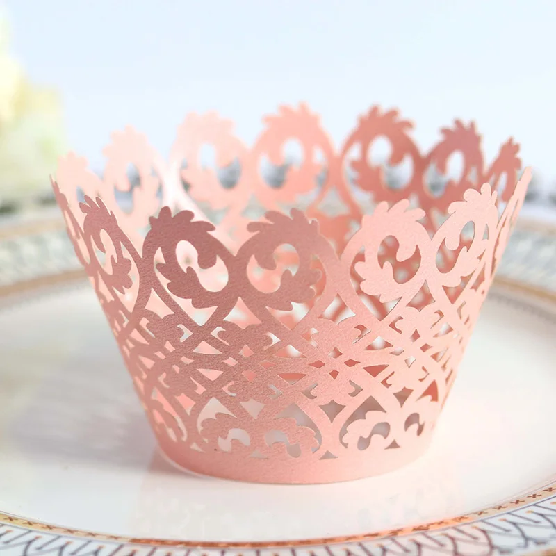 

50pcs Little Vine Lace Flower Laser Cut Cupcake Wrapper Liner Baking Cup For Wedding Birthday Christmas Party Favor Decoration