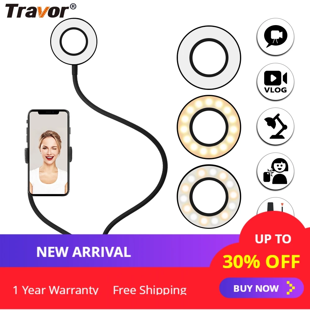 

Travor LED Selfie Ring Light with Cell Phone Mobile Holder for Youtube Live Stream Makeup Ring Lamp for iPhone Android