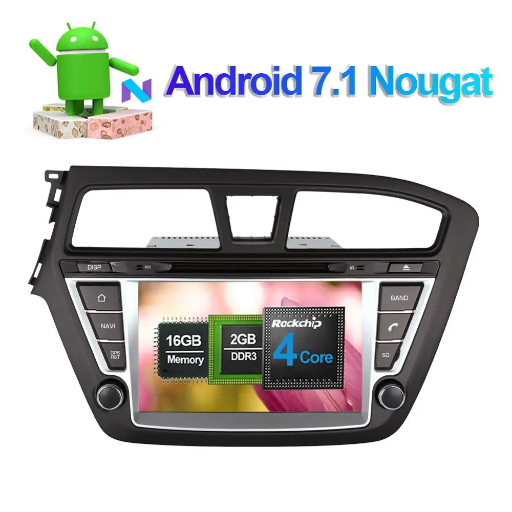 Excellent 7 Inch Android 8.0 Octa Core 4GB RAM Car GPS Navigation For Hyundai I20 2014- Left Hand Driving CD DVD Multimedia Player WIFI 2