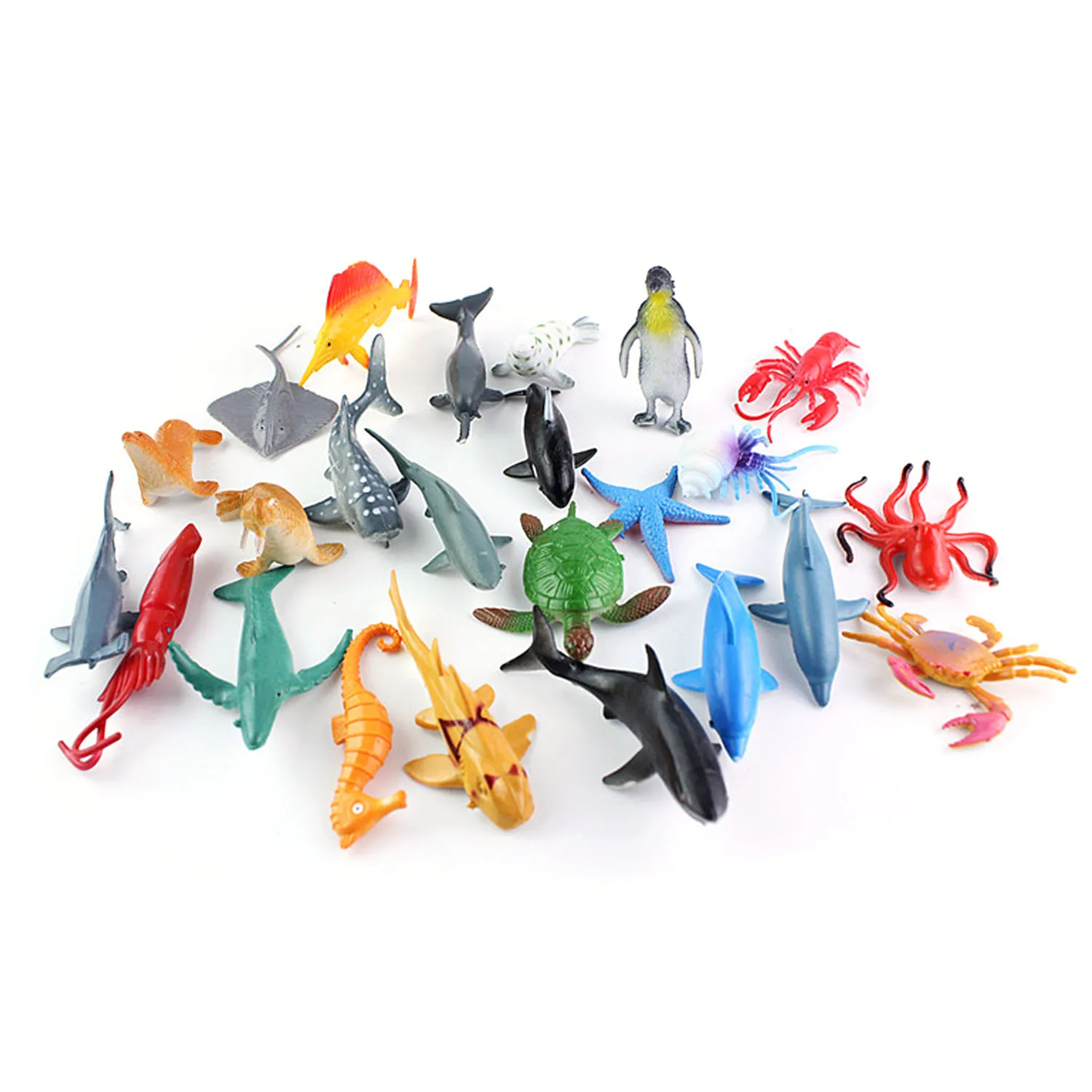 

24PCS Mini Plastic Sea Ocean Animals Fish Models Dolphin Whale Turtle Crab Octopus Seal Starfish Seahorse Model Educational Toy