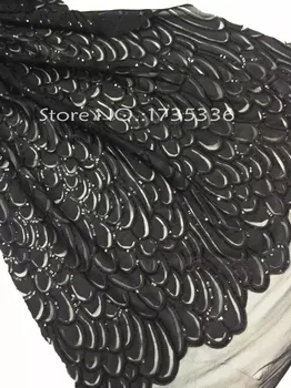 

L895! Black! High quality material African french net lace fabric with sequins popular for party dress