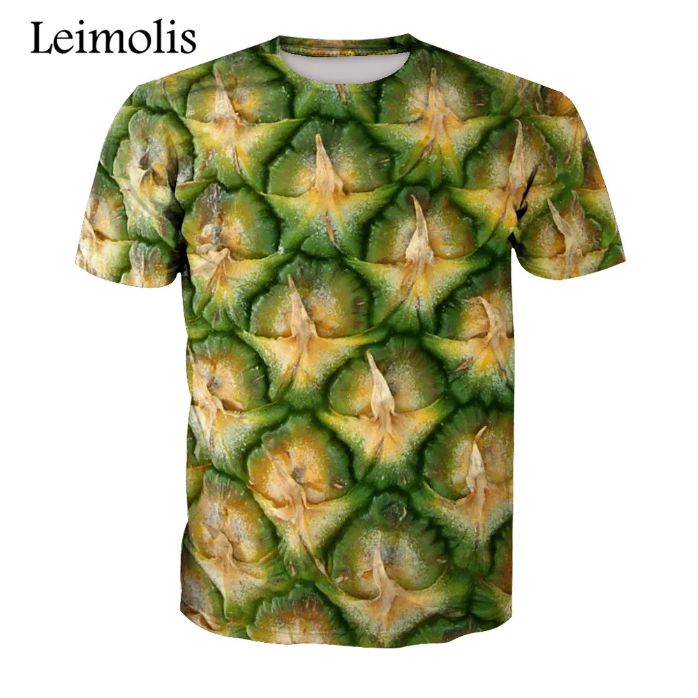 Leimolis забавный 3D печати Ananas comosus хлопка с коротким рукавом О-Образным Вырезом