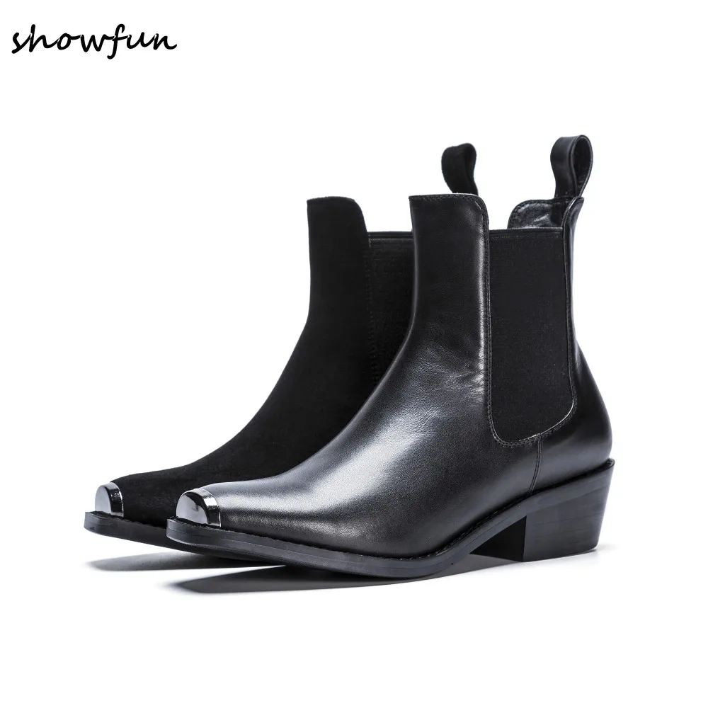 

Women's Genuine Leather Slip-on Autumn Ankle Boots Brand Desing Square Toe Med Heel Comfortable Short Booties Winter Boots Shoes