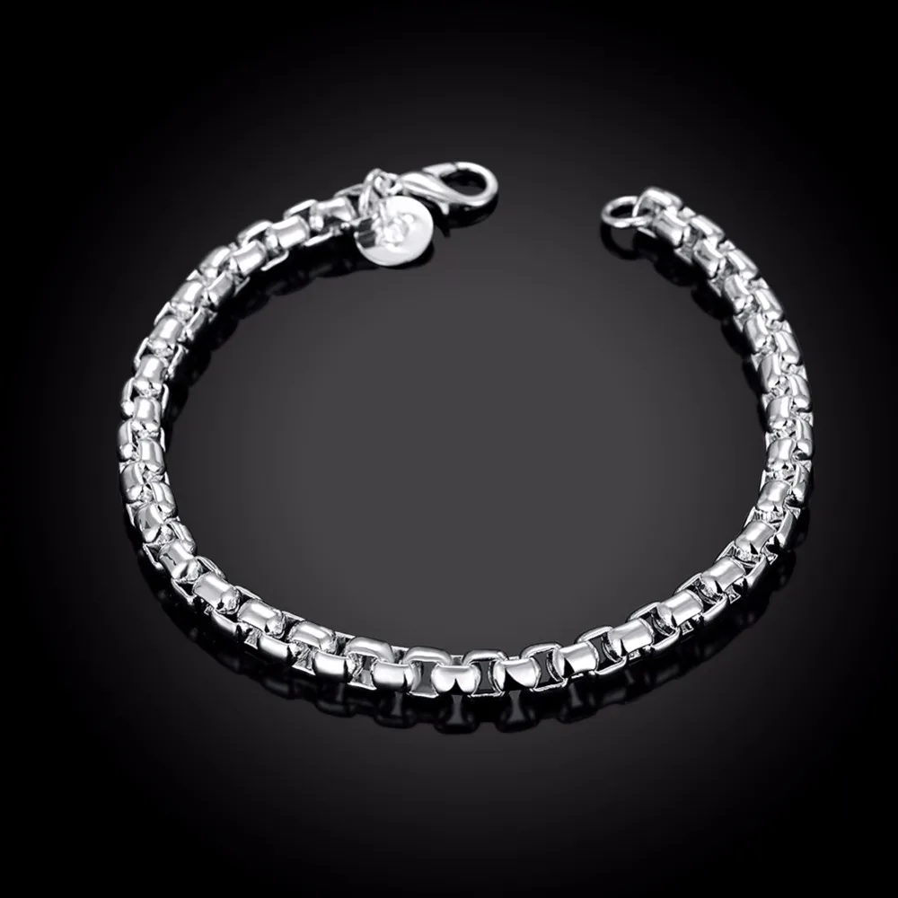 6MM silver Round Box Link Bracelets Mens Bracelets Womens Bracelets