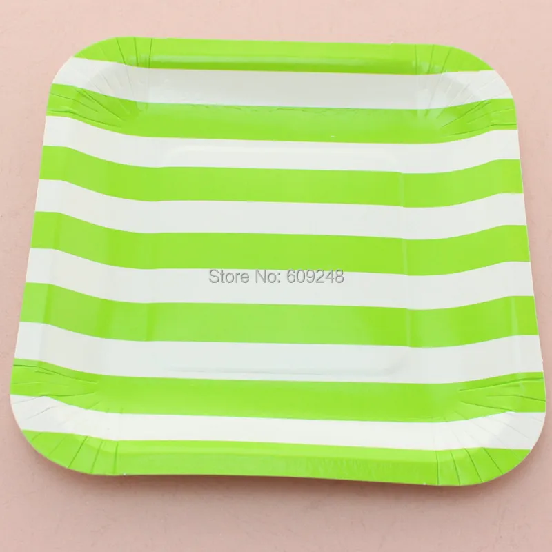 Buy 24pcs 7" Cheap Birthday Wedding Green Striped Square Colored Paper Plates