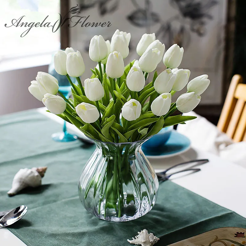 Free shipping 31PCS\/LOT pu mini tulip flower real touch wedding flower artificial flower silk 
