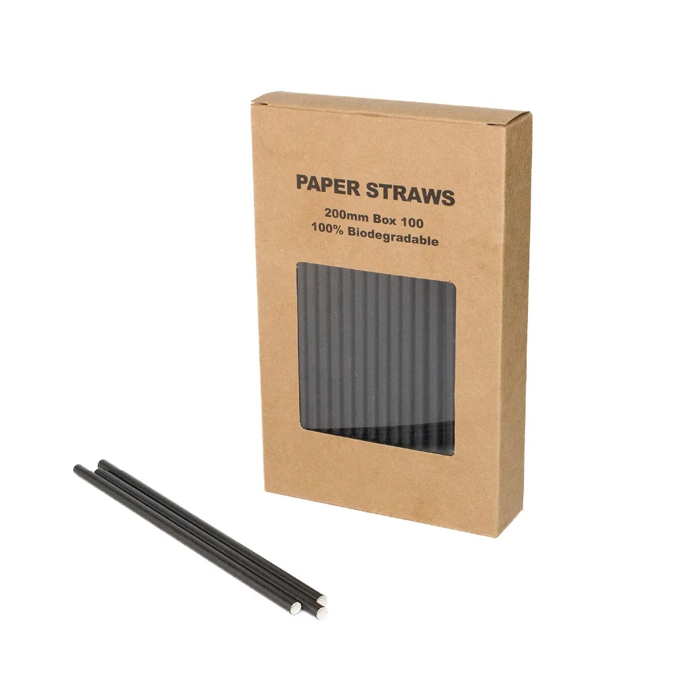 

Бесплатная доставка 100% Биоразлагаемые бумажные соломки для дня рождения, бумажная соломинка для питья простые черные соломинки 104 коробка (100 шт)