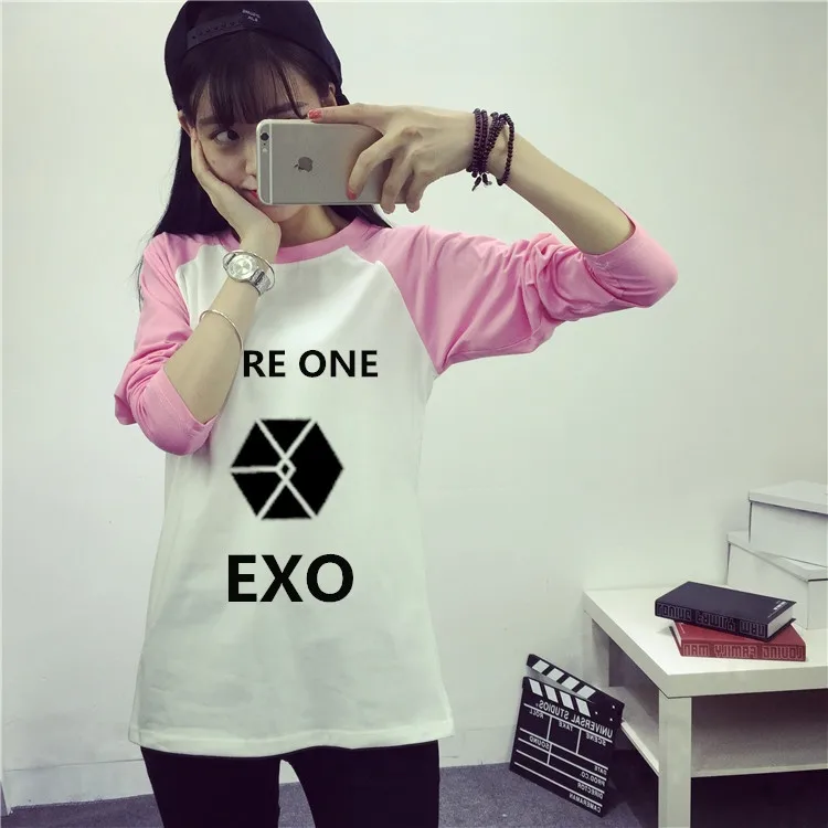 EXO kpop/осенне зимняя женская рубашка с длинным рукавом k pop exo женские студенческие