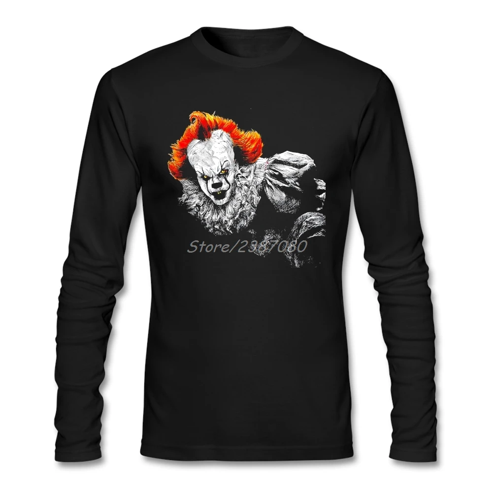 Хип-хоп живая счастливая жизнь футболка Homme Guy мужская одежда Хлопок Crewneck с длинным рукавом Пользовательские Pennywise клоун Забавные футболки - Цвет: Черный