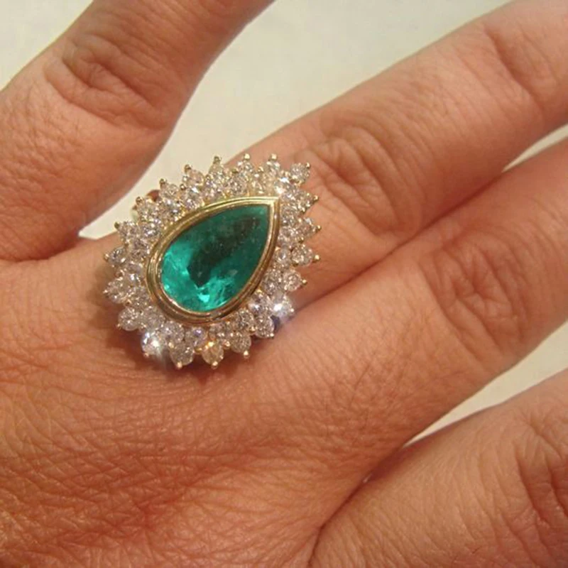 Бохо большое кольцо с зеленым камнем Античное золото Iced Out Мозаика Кристалл турецкие ювелирные изделия винтажные Свадебные Кольца для женщин аксессуары O5100