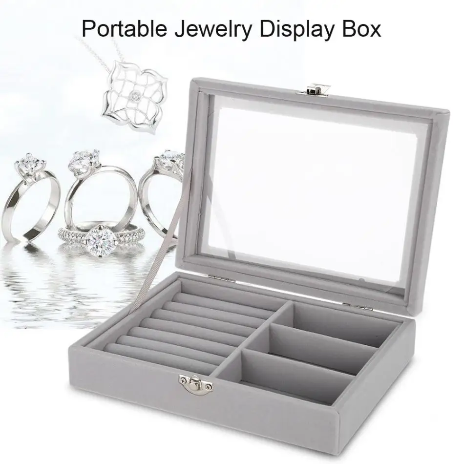 Jeweller box for jewelry display rings white glass lid 