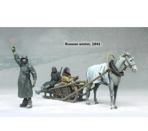 

New Unassembled 1/35 Russian winter 1939 INCLUDE (3 soldiers , horse, sledge) Resin Kit DIY Toys Unpainted resin model