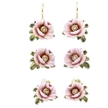 Amybaby/, серьги-гвоздики в виде восточных розовых цветов без пирсинга, эмалированная глазурь, вечерние ювелирные изделия