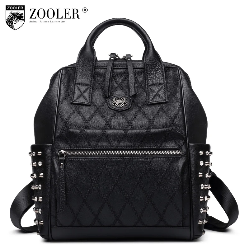 ZOOLER Black Women Backpack Leather Large Capacity Rivets School Bags For Girls Plaid Zipper Mochilas Mujer 2017 New Stylish