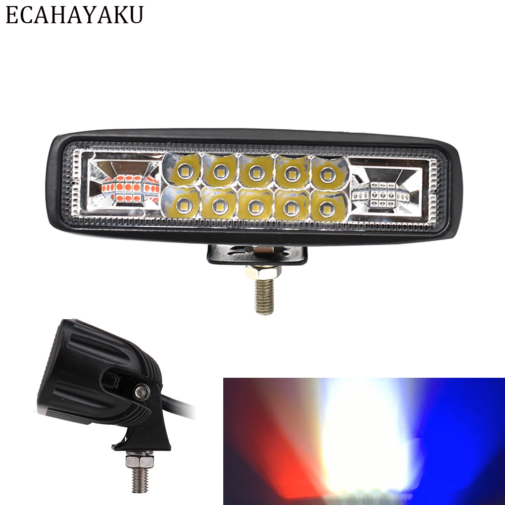 

ECAHAYAKU 12V 24V 6inch Led Work Light Bar Dual Color Flashing LED Warning Light for Offroad SUV Motorcycle Boat E-bike Forklift