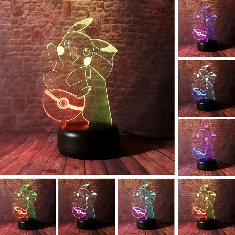 

Pokeball Pikachu Figma Model 3D Illusion NightLight LED Colourful Mixed Flash Light Japan Manga Figure Pikachu Toys