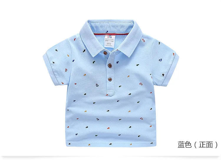 2018 Casual 2-10 Years Children Clothing Cotton Short Sleeve Turn-Down Collar White Blue Print Kids Boys T Shirt 1 (10)