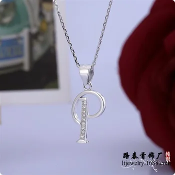 

BLAL016 Micro pave setting Zircon silver Letter P pendants necklaces chains silver Jewelry, free shipping