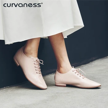 

Curvaness Candy Color Genuine Leather Med Heels Shoes Corss-tied Rome Style Comfort Casual Shoes Woman Basic Flat Shoes